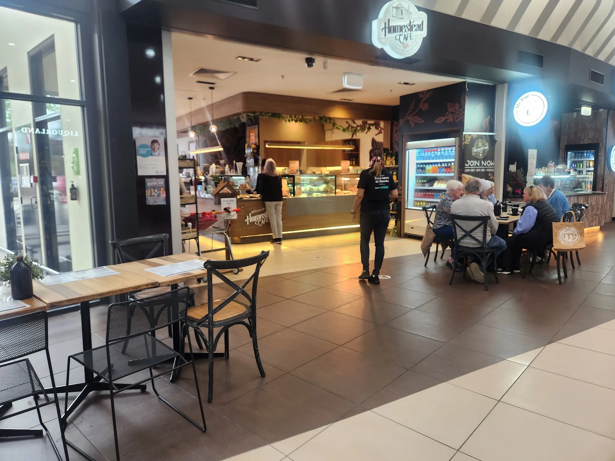 Homestead Cafe shopfront and counter inside shopping centre